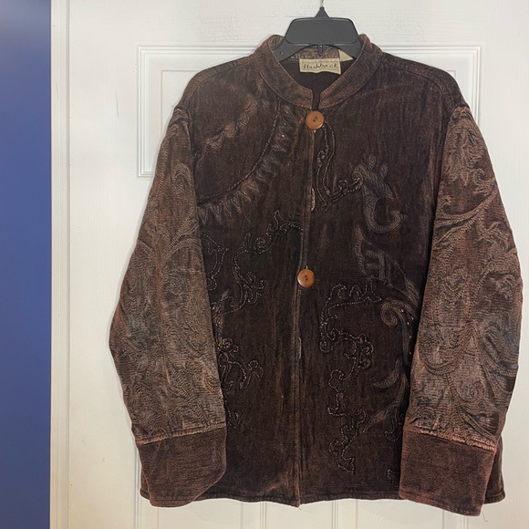 Flashback Jackets & Blazers - Flashback vintage brown embroidered, crocheted, beaded tapestry jacket - Large